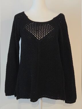 Dynamite Black Open-Weave Scoop Neck Sweater